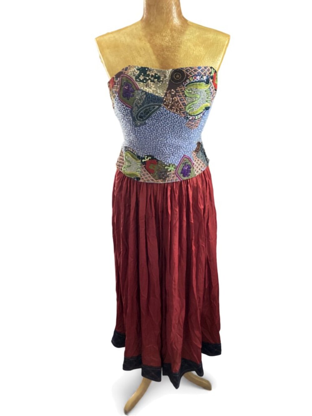 Vintage Hand Beaded Silk Corset Top and Maxi Skirt